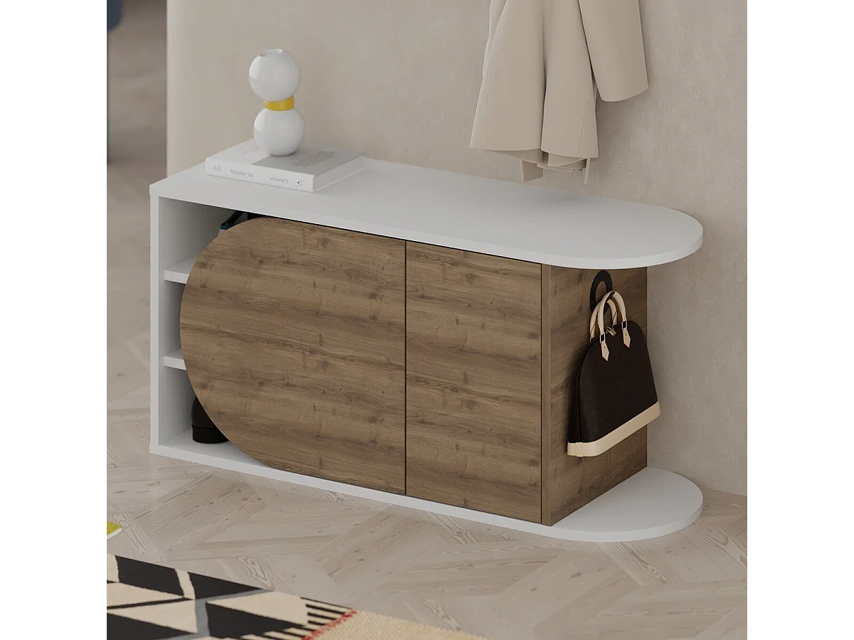 Zapatero Kailua 2151, Blanco|Madera oscura, 104x50x37cm, Aglomerado laminado