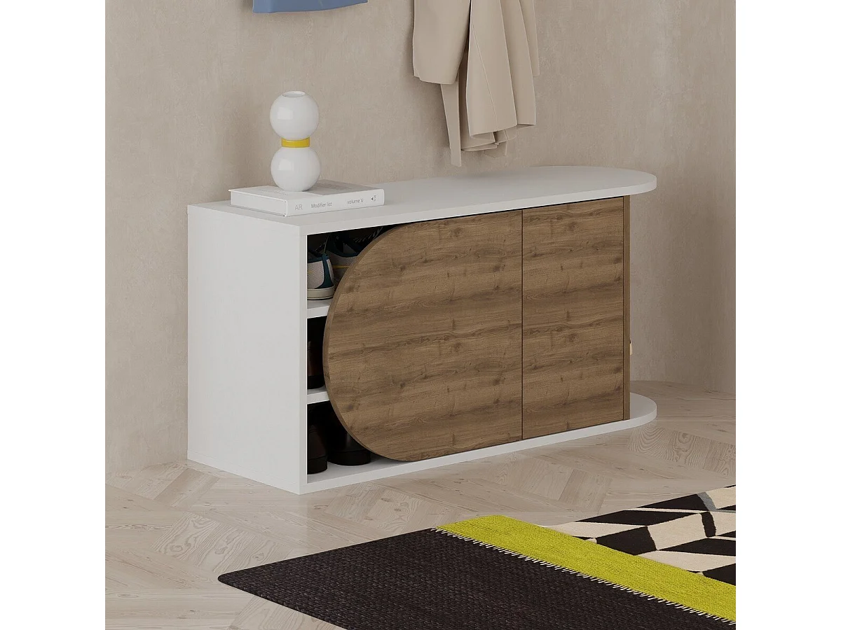 Zapatero Kailua 2151, Blanco|Madera oscura, 104x50x37cm, Aglomerado laminado