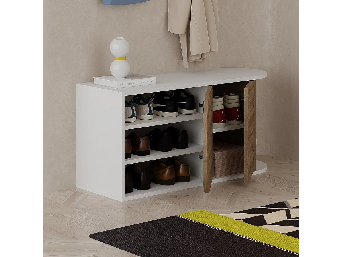 Zapatero Kailua 2151, Blanco|Madera oscura, 104x50x37cm, Aglomerado laminado