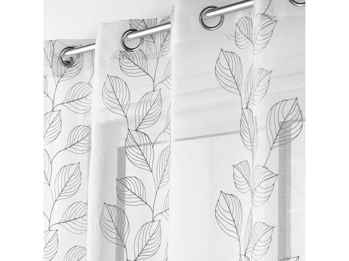 Rideau Voilage à Œillets "Brodé Edenia" 140x240cm Gris