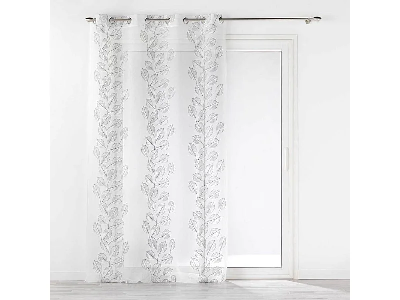Rideau Voilage à Œillets "Brodé Edenia" 140x240cm Gris