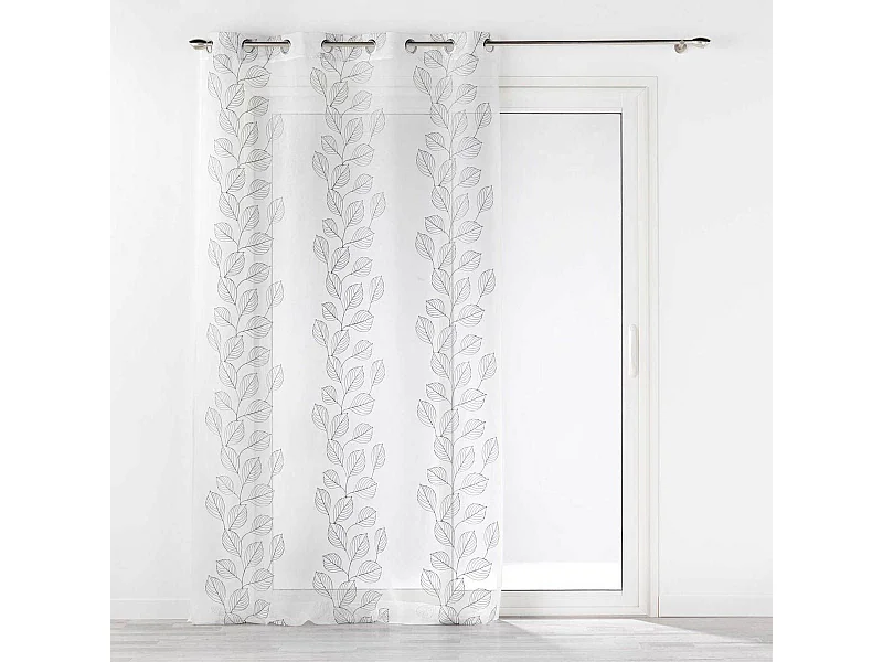 Rideau Voilage à Œillets "Brodé Edenia" 140x240cm Gris