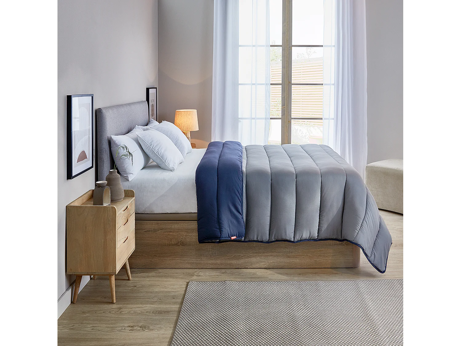 Tweekleurig vezeldekbed 400 g voor de winter grijs