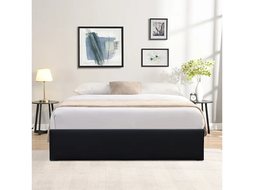 Lit Coffre dehoussable 90x200 cm avec Pieds et 12 Lattes - Montage Rapide et Facile - Revêtement PVC Simili Facile d'Entretien