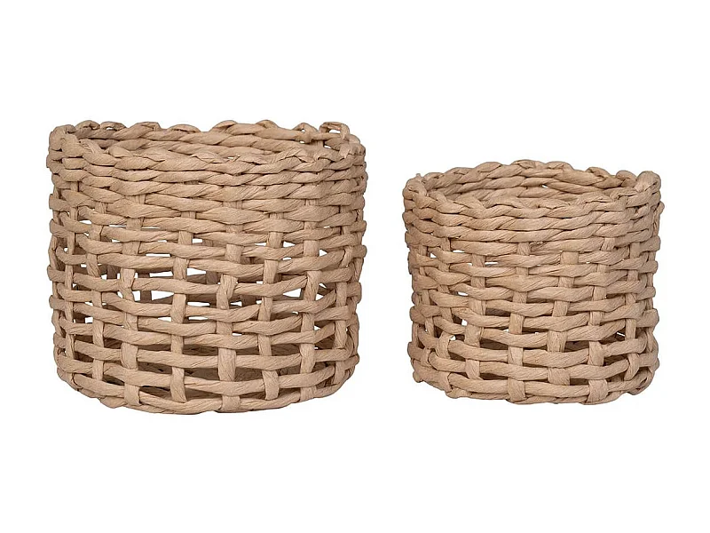 PENELOPE - Lot de 2 Paniers Ronds en Papier Imitation Rotin