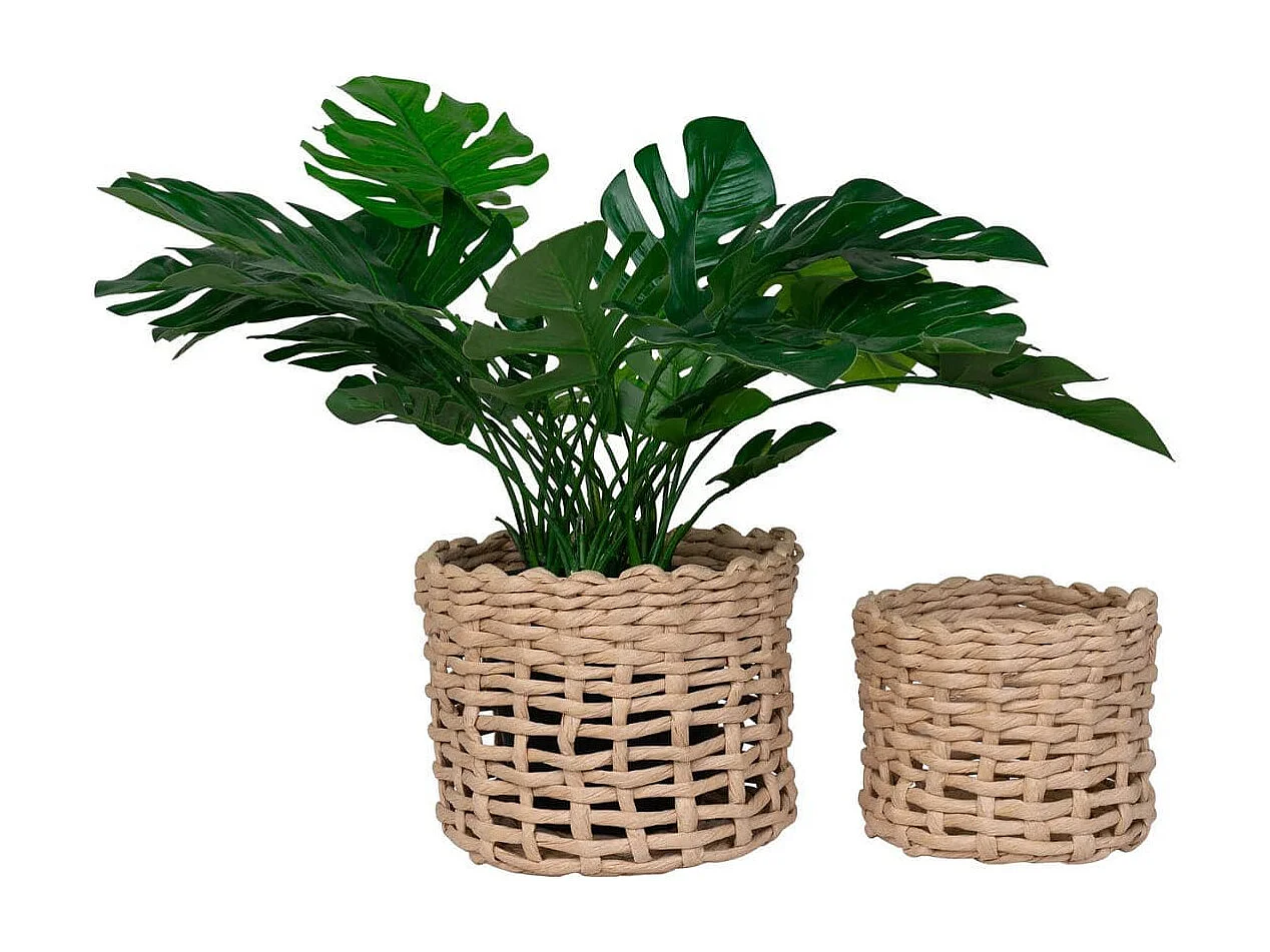 PENELOPE - Lot de 2 Paniers Ronds en Papier Imitation Rotin