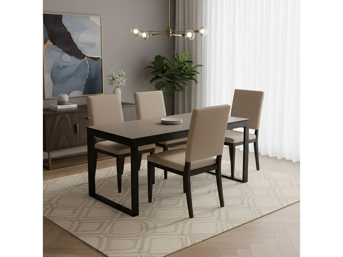 MANTA - Lot de 4 Chaises Suédine Taupe et Bois Gris Anthracite