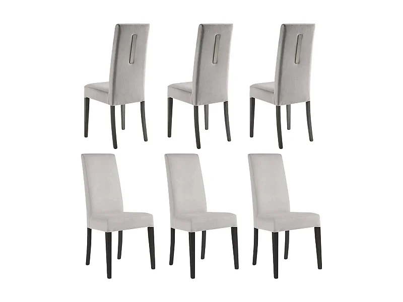 GUEDA - Lot de 6 Chaises Suédine Grise Détail Argenté et Bois Anthracite