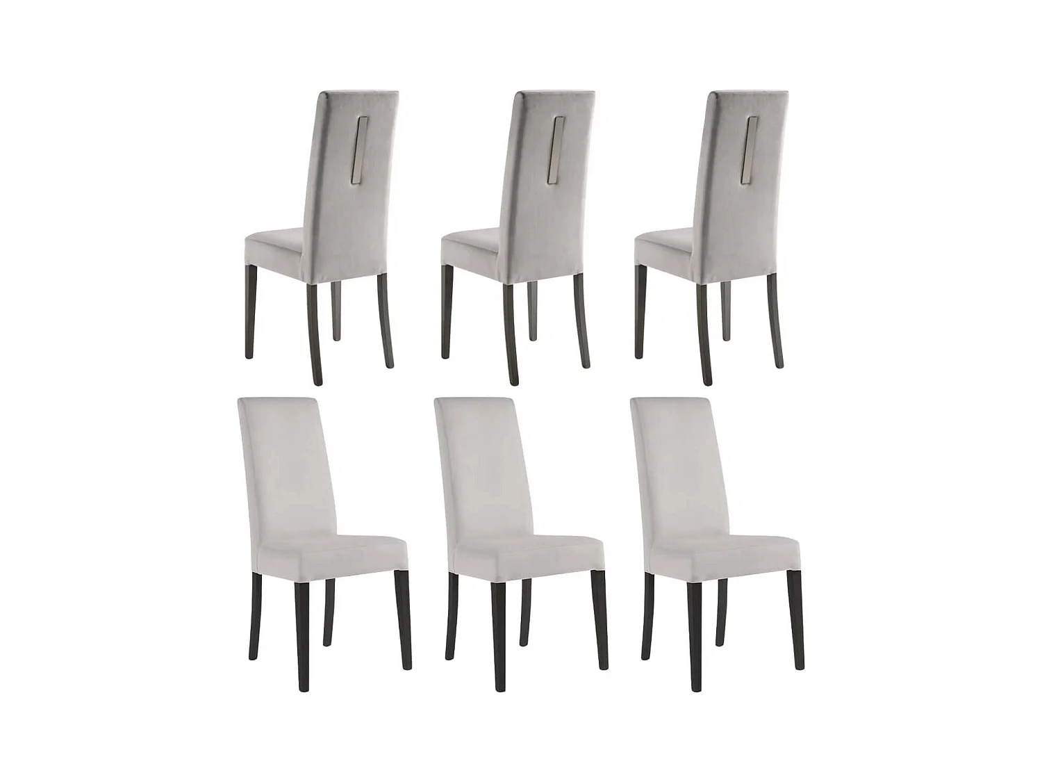 GUEDA - Lot de 6 Chaises Suédine Grise Détail Argenté et Bois Anthracite