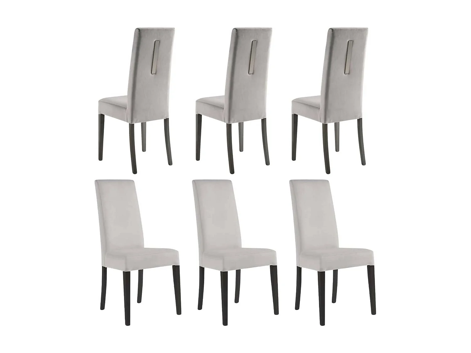 GUEDA - Lot de 6 Chaises Suédine Grise Détail Argenté et Bois Anthracite