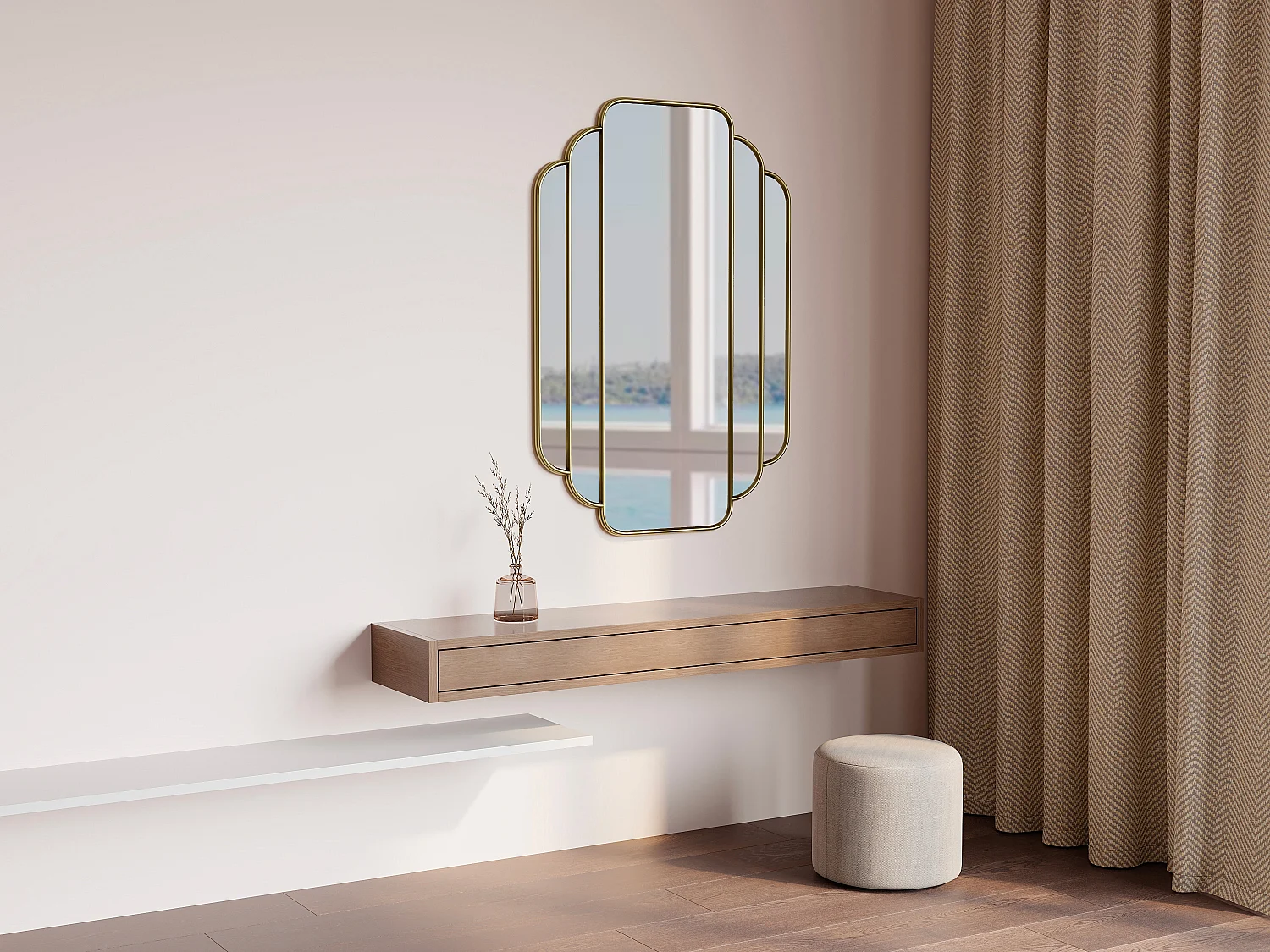 Miroir art déco doré antique - L. 70 x H. 105 cm - DALVIA