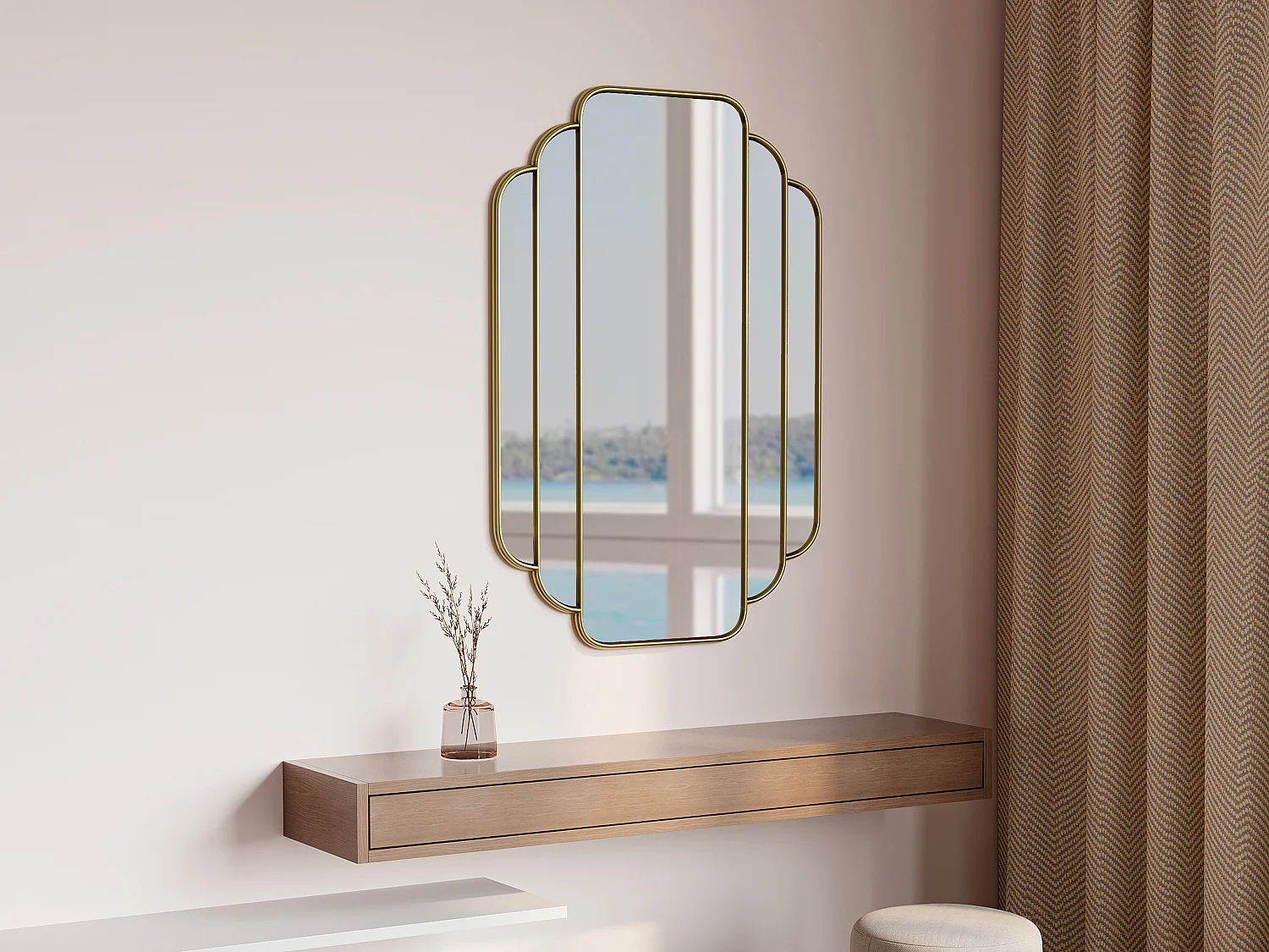 Antik art deco-spegel guldfärgad 70 x 105 cm DALVIA