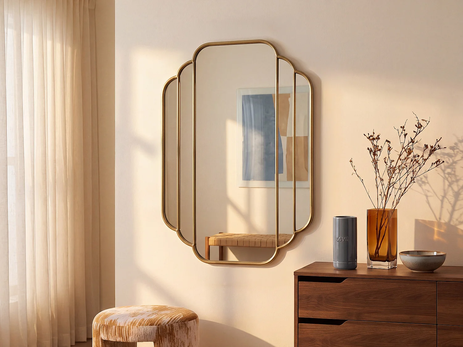 Art-Déco-Wandspiegel antik - 70 x 105 cm - Goldfarben