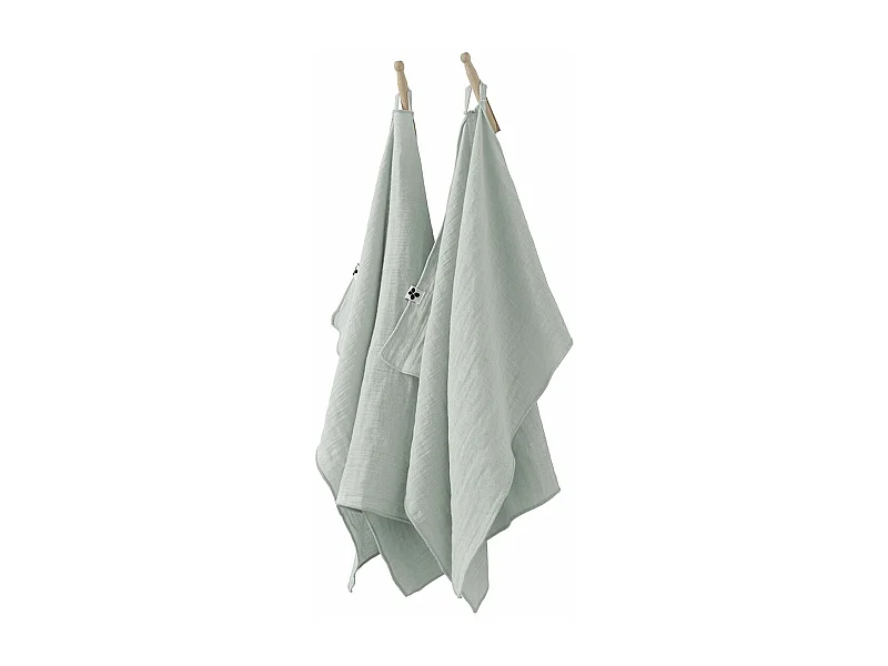 OUREA - Lot de 2 Essuie-mains 50x70cm Gaze de Coton Eucalyptus