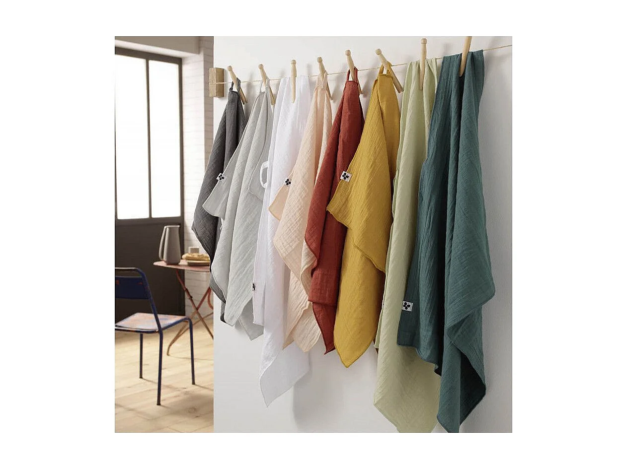 OUREA - Lot de 2 Essuie-mains 50x70cm Gaze de Coton Eucalyptus