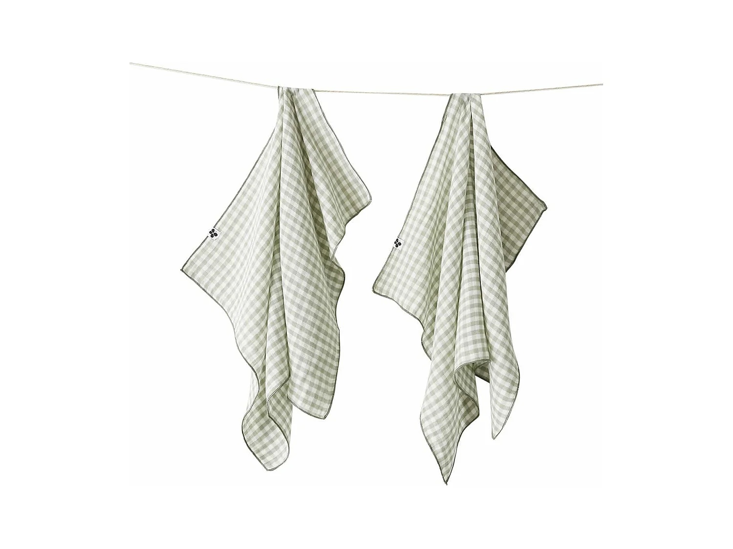 JOEL - Lot de 2 Essuie-mains 50x70cm Gaze de Coton Vichy Coloris Eucalyptus