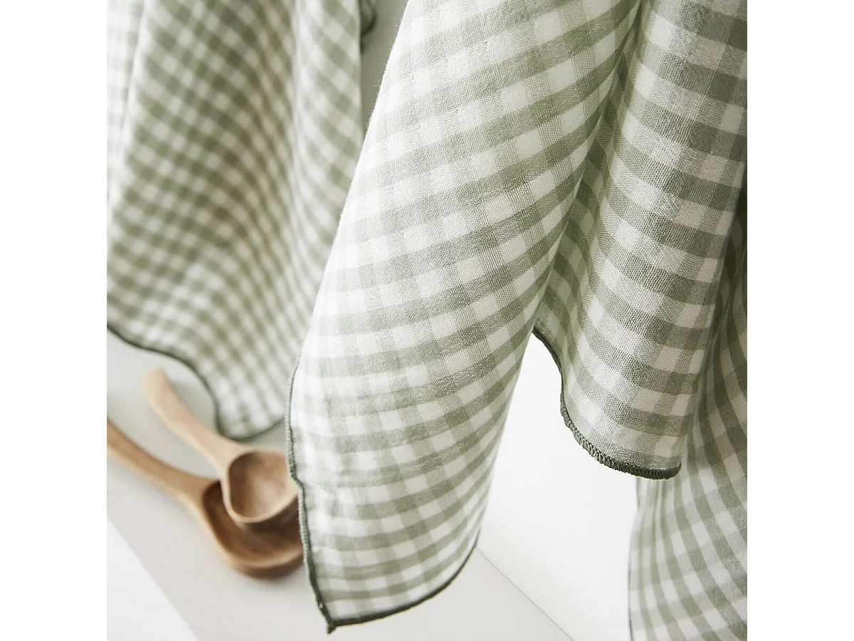 JOEL - Lot de 2 Essuie-mains 50x70cm Gaze de Coton Vichy Coloris Eucalyptus