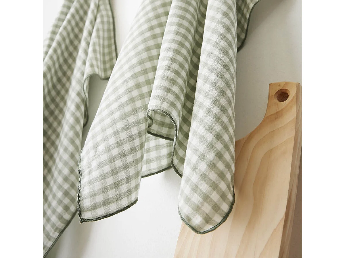 JOEL - Lot de 2 Essuie-mains 50x70cm Gaze de Coton Vichy Coloris Eucalyptus