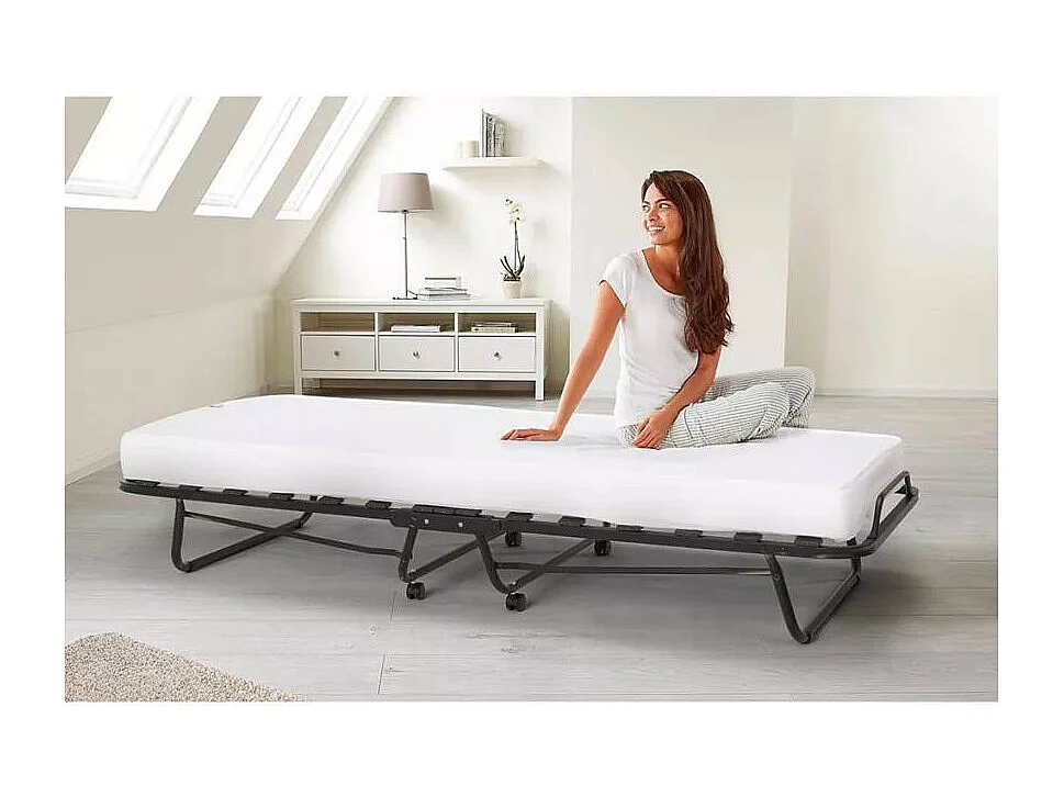 Cama plegable con colchón y somier de microfibra 80x190cm Demetra - Blanco