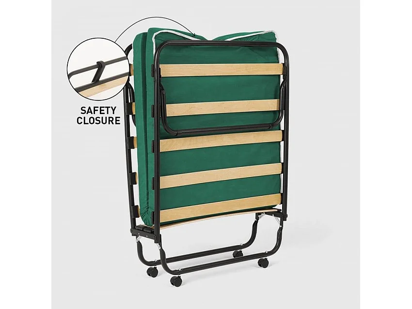 Cama plegable con ruedas, colchón y somier 80x180 Ares - Verde oscuro