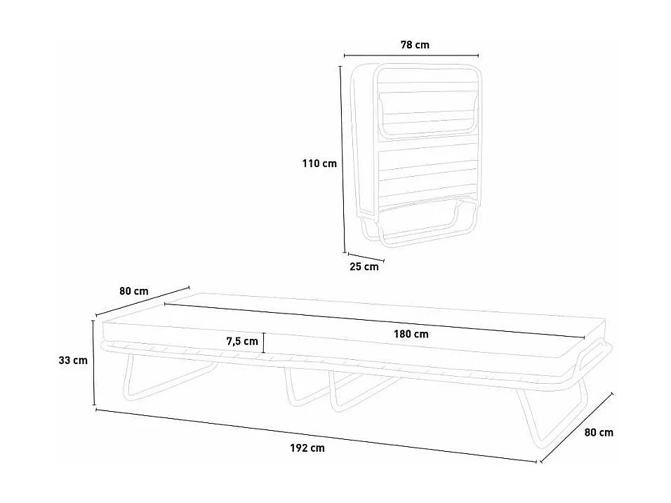 Cama plegable con ruedas, colchón y somier 80x180 Ares - Verde oscuro