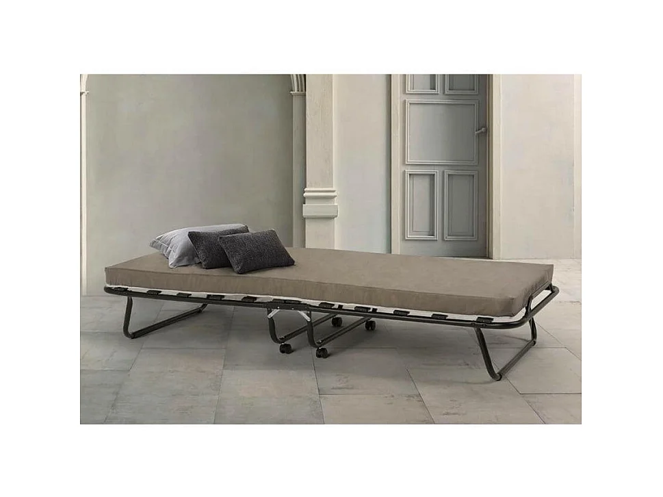 Lit pliant 80x180 avec matelas sommier à lattes et roulettes THERON