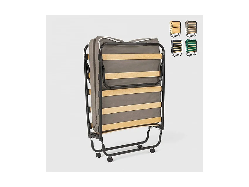 Lit pliant 80x180 avec matelas sommier à lattes et roulettes THERON