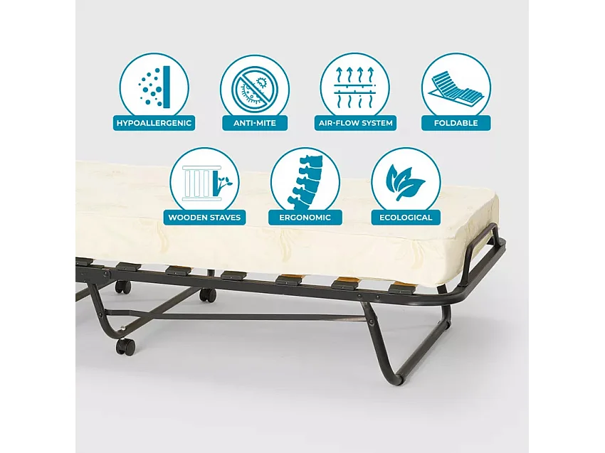 Cama plegable con colchón y somier de microfibra 80x190cm Demetra - Beige