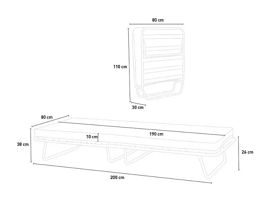 Cama plegable con colchón y somier de microfibra 80x190cm Demetra - Verde oscuro