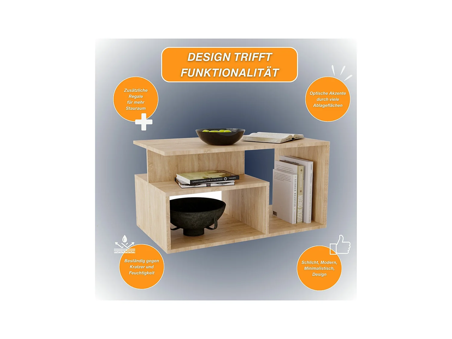 CraftPAK moderner & stabiler Couchtisch für Wohnzimmer aus Holzwerkstoff 44x50x90cm