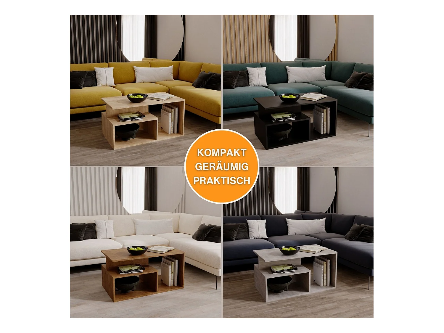 CraftPAK moderner & stabiler Couchtisch für Wohnzimmer aus Holzwerkstoff 44x50x90cm