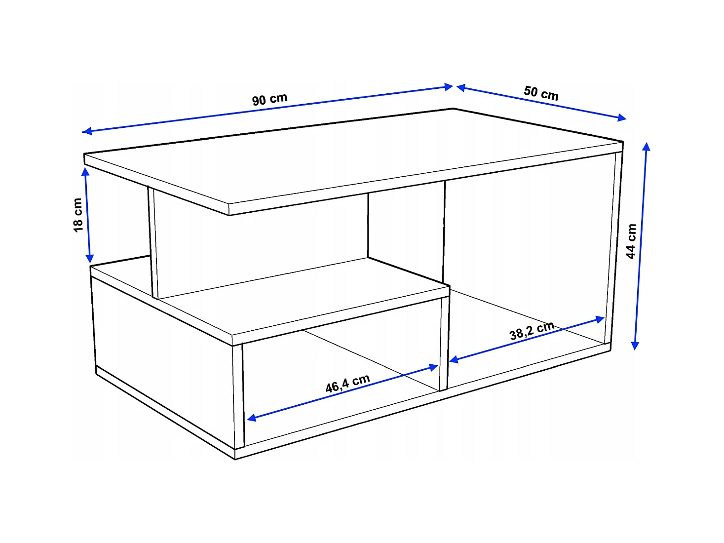 CraftPAK moderner & stabiler Couchtisch für Wohnzimmer aus Holzwerkstoff 44x50x90cm