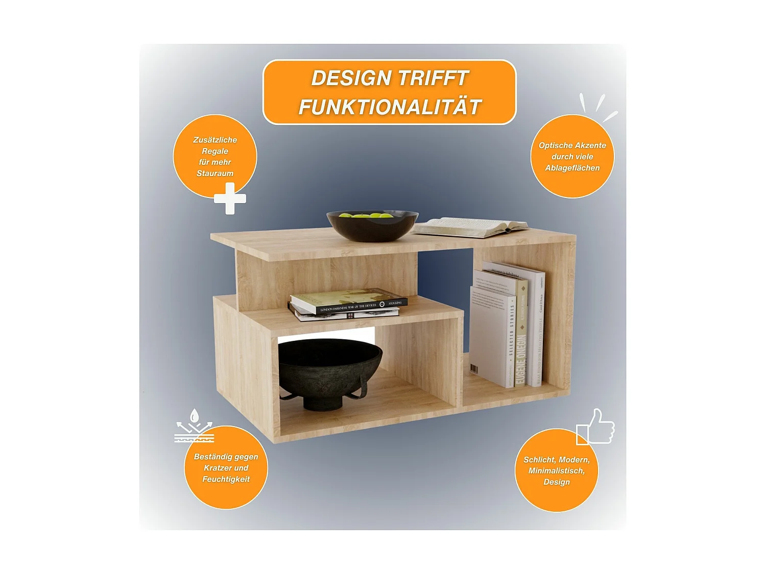 CraftPAK moderner & stabiler Couchtisch für Wohnzimmer aus Holzwerkstoff 44x50x90cm