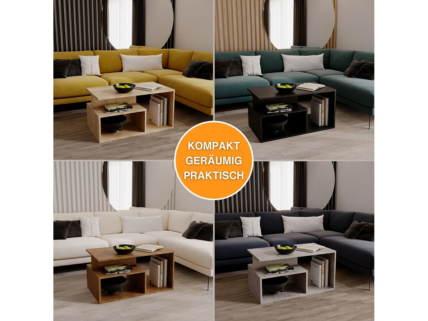 CraftPAK moderner & stabiler Couchtisch für Wohnzimmer aus Holzwerkstoff 44x50x90cm