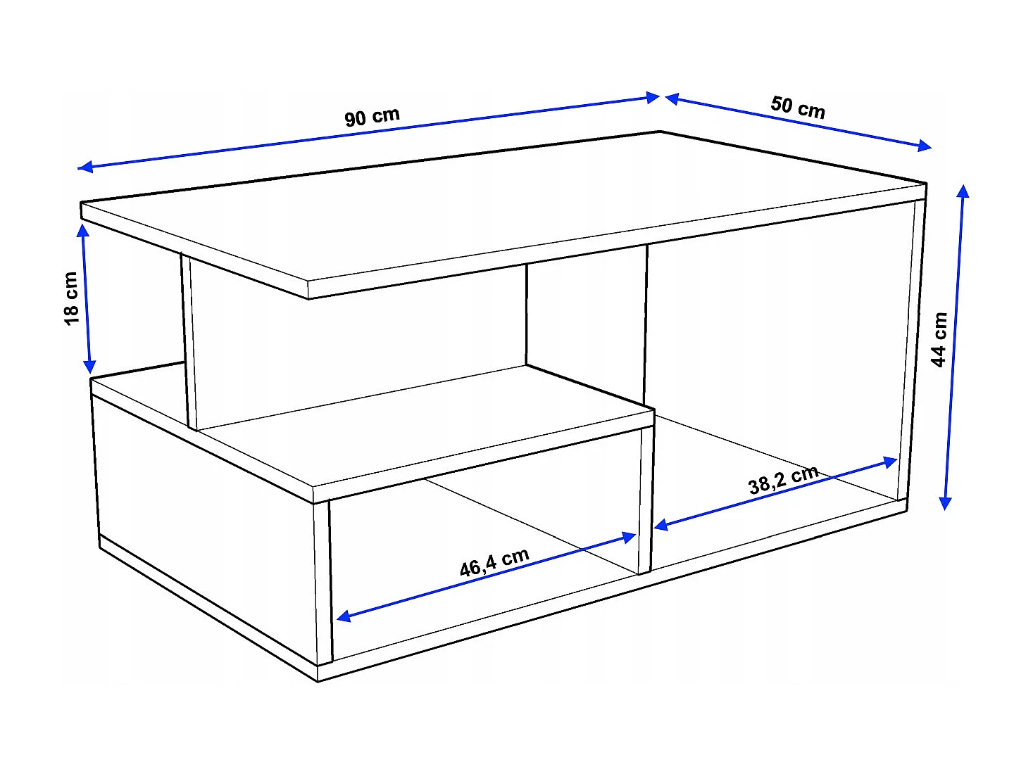 CraftPAK moderner & stabiler Couchtisch für Wohnzimmer aus Holzwerkstoff 44x50x90cm