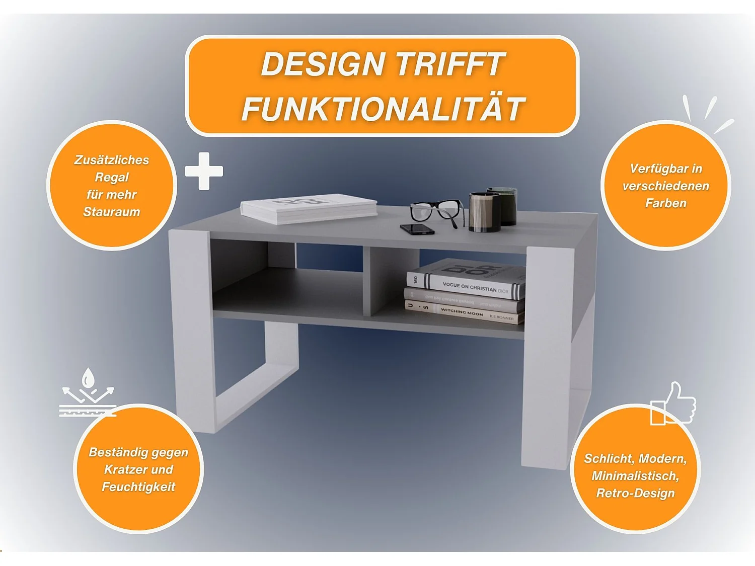 CraftPAK moderner & stabiler Couchtisch für Wohnzimmer aus Holzwerkstoff 45x53,6x92cm