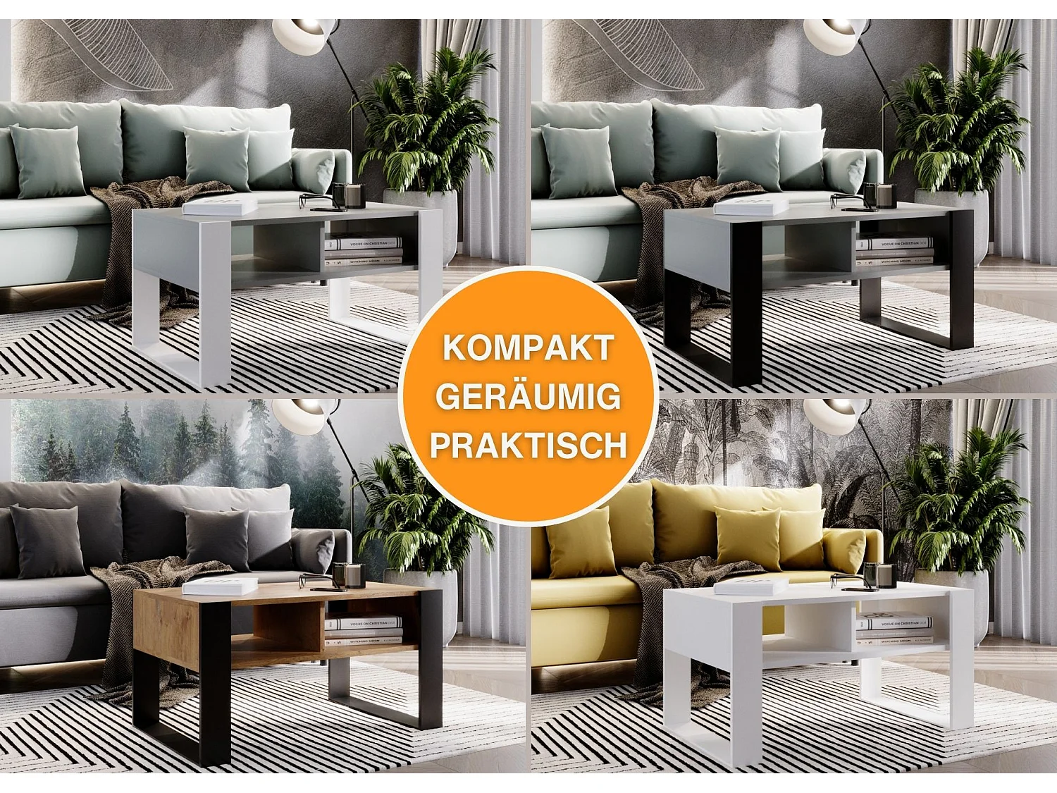 CraftPAK moderner & stabiler Couchtisch für Wohnzimmer aus Holzwerkstoff 45x53,6x92cm