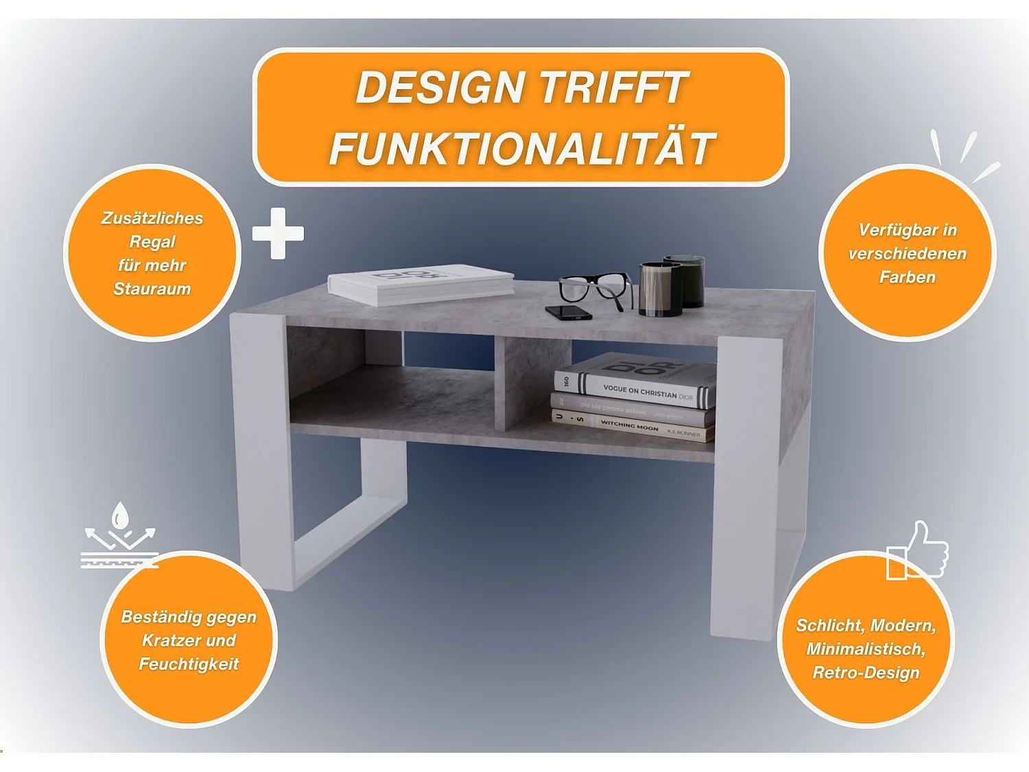 CraftPAK moderner & stabiler Couchtisch für Wohnzimmer aus Holzwerkstoff 45x53,6x92cm