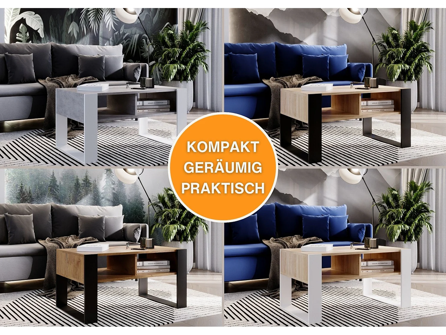 CraftPAK moderner & stabiler Couchtisch für Wohnzimmer aus Holzwerkstoff 45x53,6x92cm