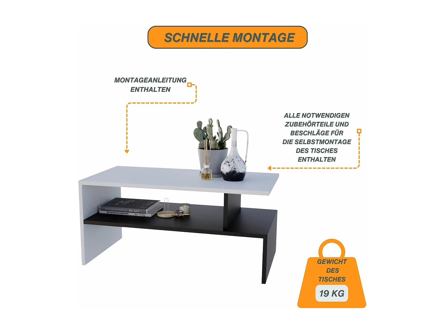 CraftPAK moderner & stabiler Couchtisch für Wohnzimmer aus Holzwerkstoff