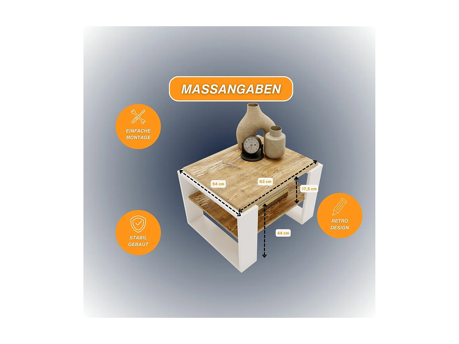 CraftPAK moderner & stabiler Couchtisch für Wohnzimmer aus Holzwerkstoff 44x54x63cm