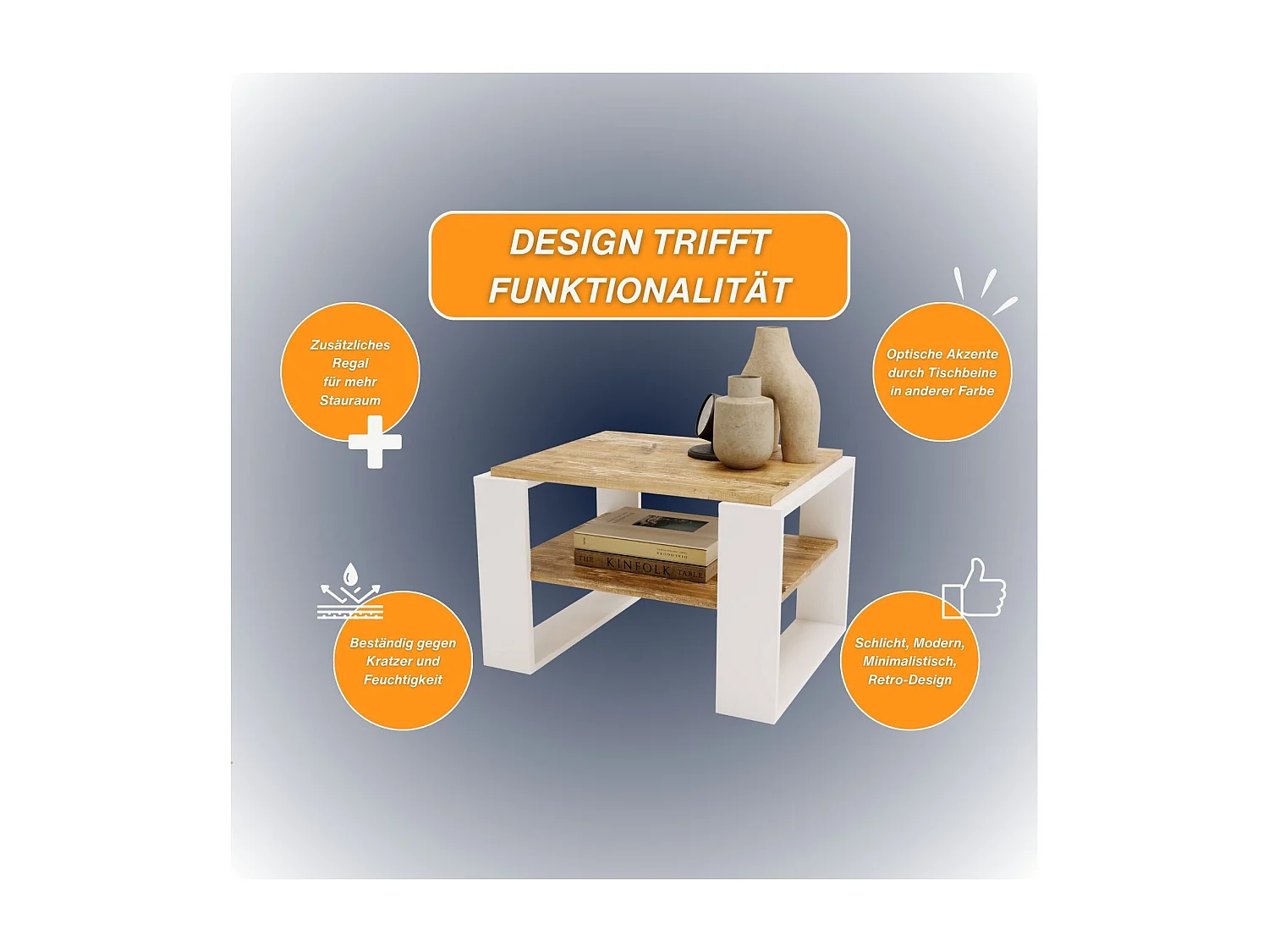 CraftPAK moderner & stabiler Couchtisch für Wohnzimmer aus Holzwerkstoff 44x54x63cm