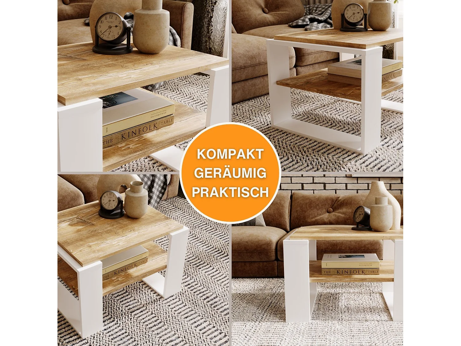 CraftPAK moderner & stabiler Couchtisch für Wohnzimmer aus Holzwerkstoff 44x54x63cm