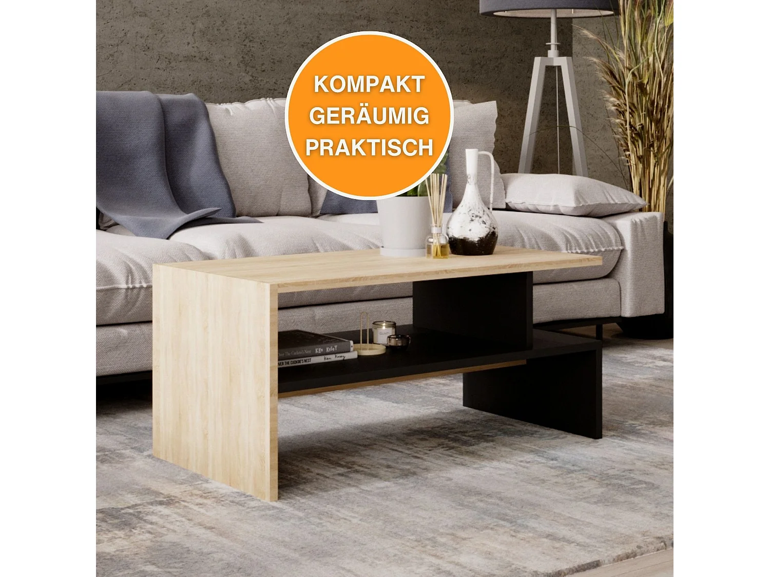 CraftPAK moderner & stabiler Couchtisch für Wohnzimmer aus Holzwerkstoff