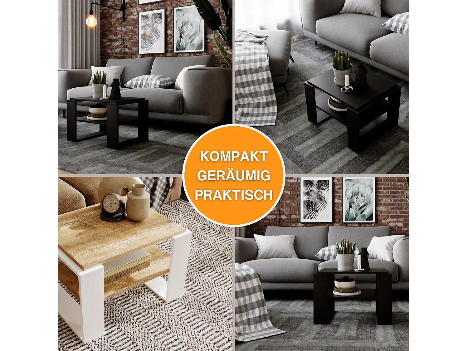 CraftPAK moderner & stabiler Couchtisch für Wohnzimmer aus Holzwerkstoff 44x54x63cm