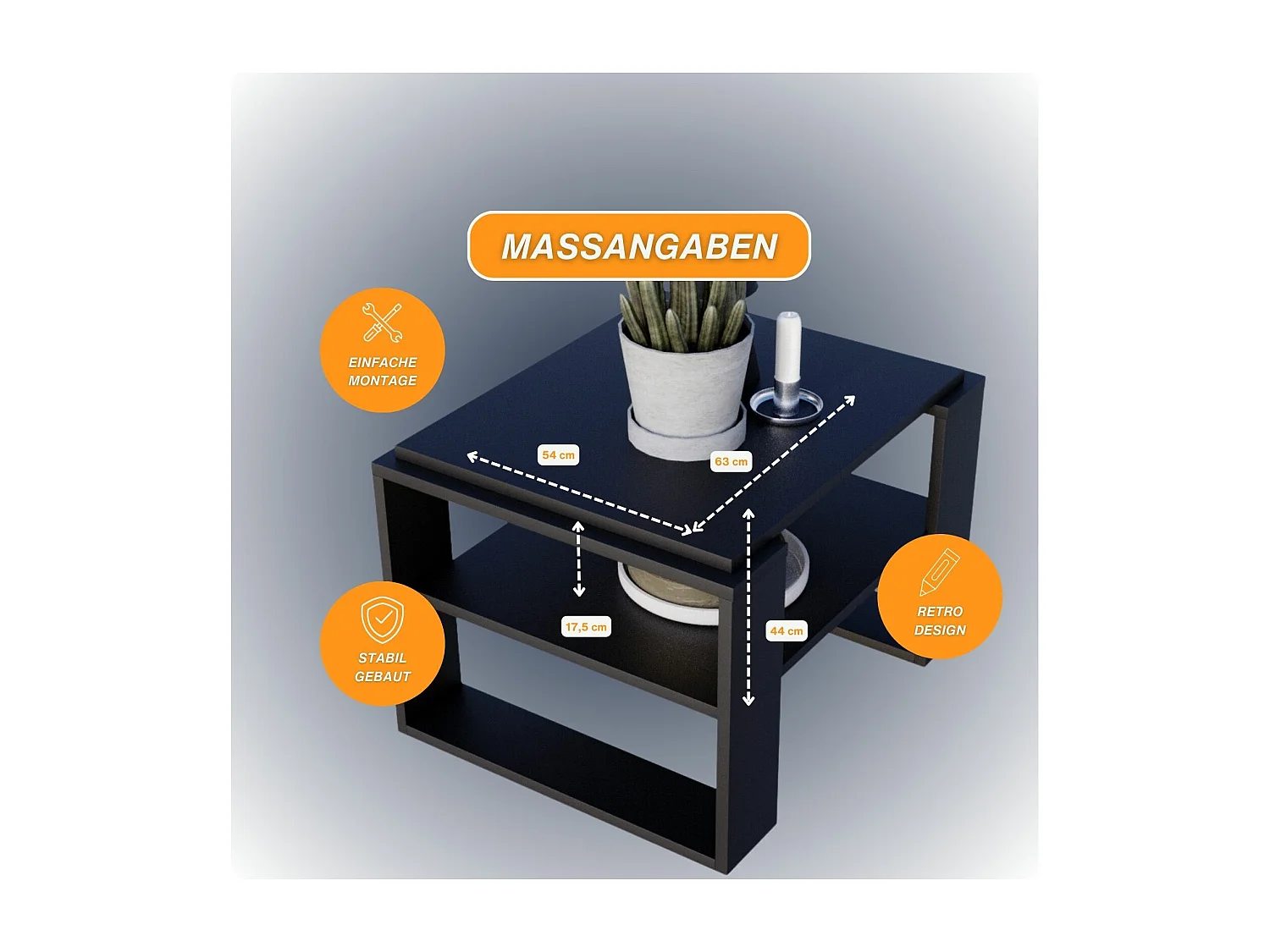CraftPAK moderner & stabiler Couchtisch für Wohnzimmer aus Holzwerkstoff 44x54x63cm