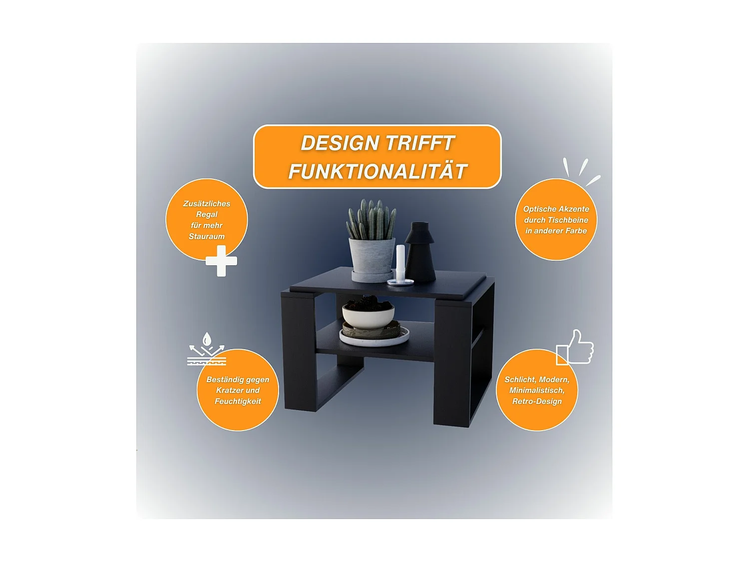 CraftPAK moderner & stabiler Couchtisch für Wohnzimmer aus Holzwerkstoff 44x54x63cm