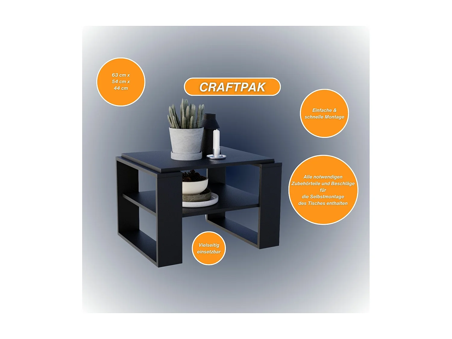 CraftPAK moderner & stabiler Couchtisch für Wohnzimmer aus Holzwerkstoff 44x54x63cm