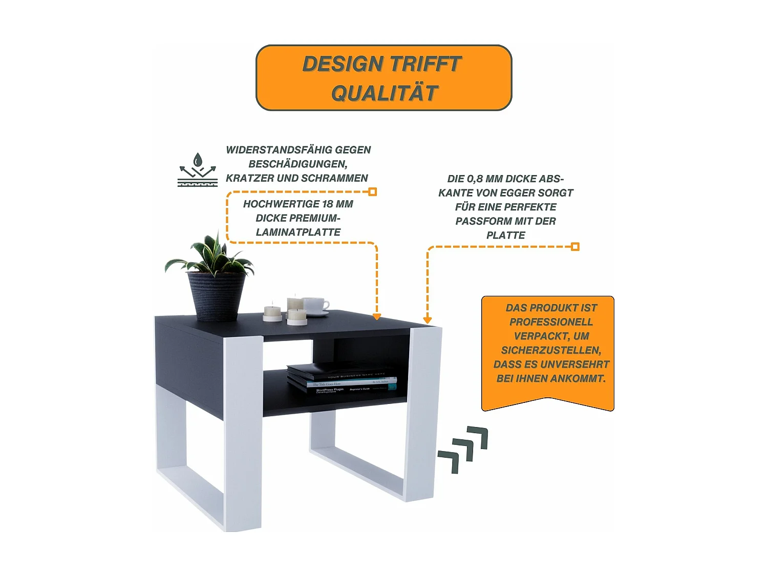 CraftPAK moderner & stabiler Couchtisch für Wohnzimmer aus Holzwerkstoff 45x53,6x65cm