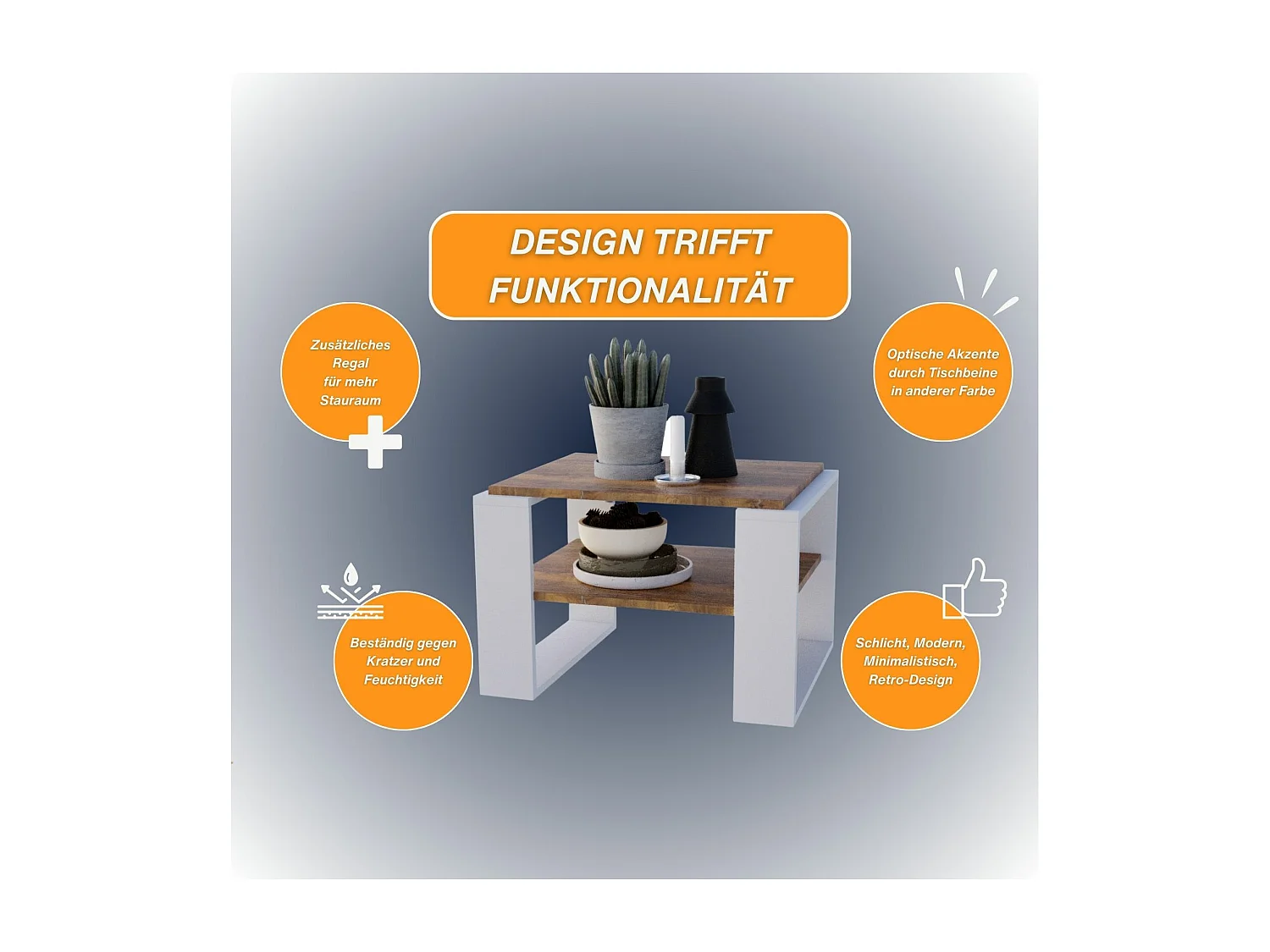 CraftPAK moderner & stabiler Couchtisch für Wohnzimmer aus Holzwerkstoff 44x54x63cm